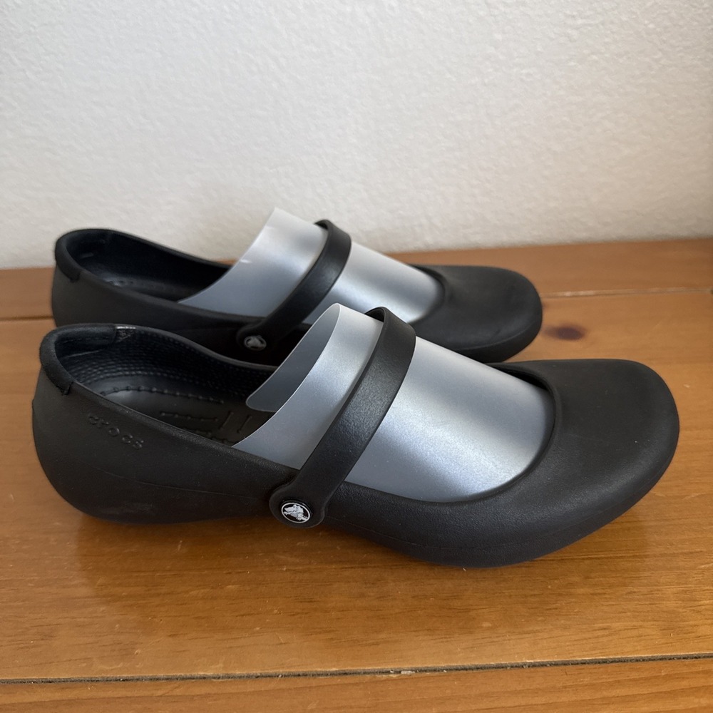 Crocs Alice Mary Jane Flats Black Slip Resistant Work Slip On Shoes Size-9